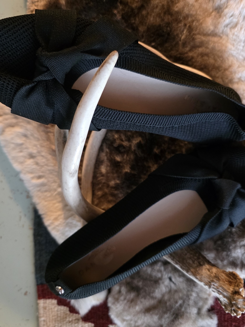 Black Bow Ballet Flats - Women's Stretch Knit Slip-Ons